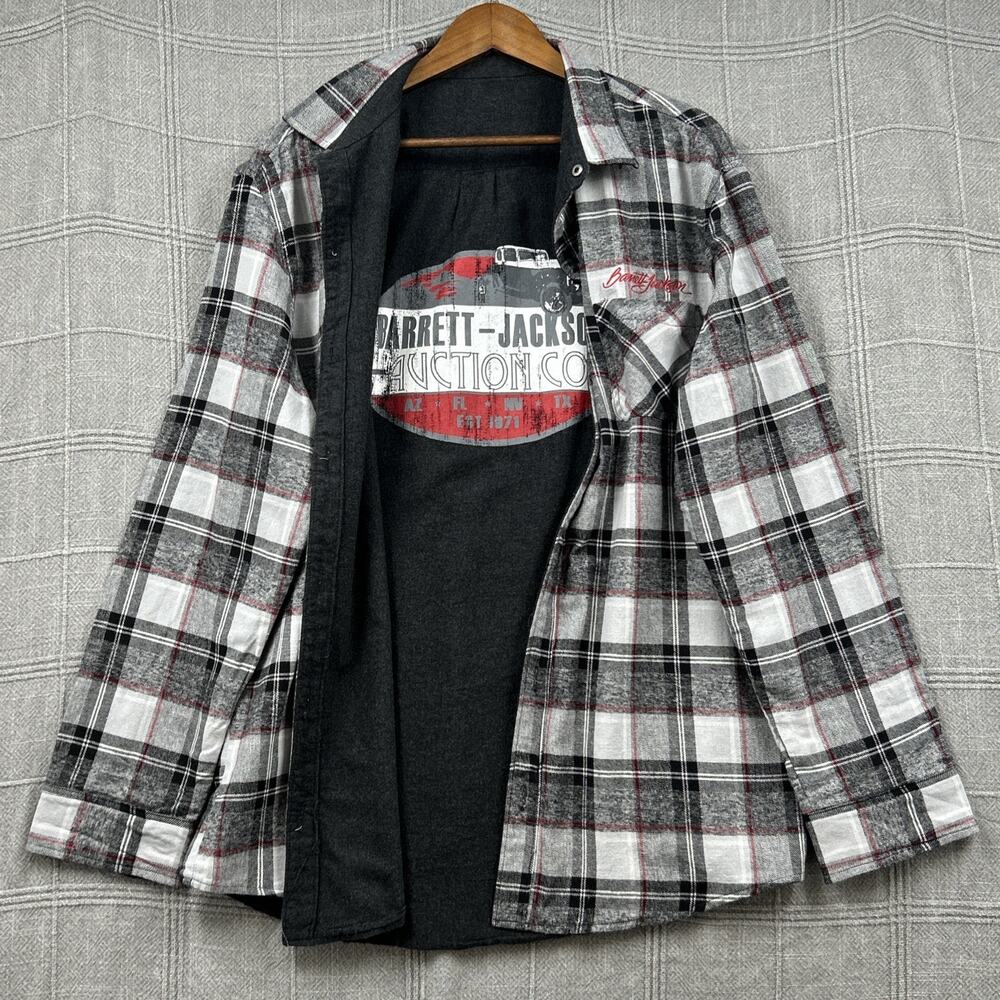 Barrett Jackson Flannel Shirt Men's 2XL Reversible Plaid Charcoal 100% Cotton